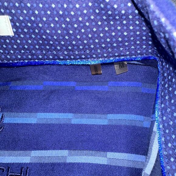 Bugatchi Uomo Men's Dress Shirt Shaped Fit Medium Blue Stripe Pattern - Picture 5 of 16